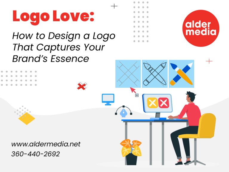 Designer creating brand logos at desk